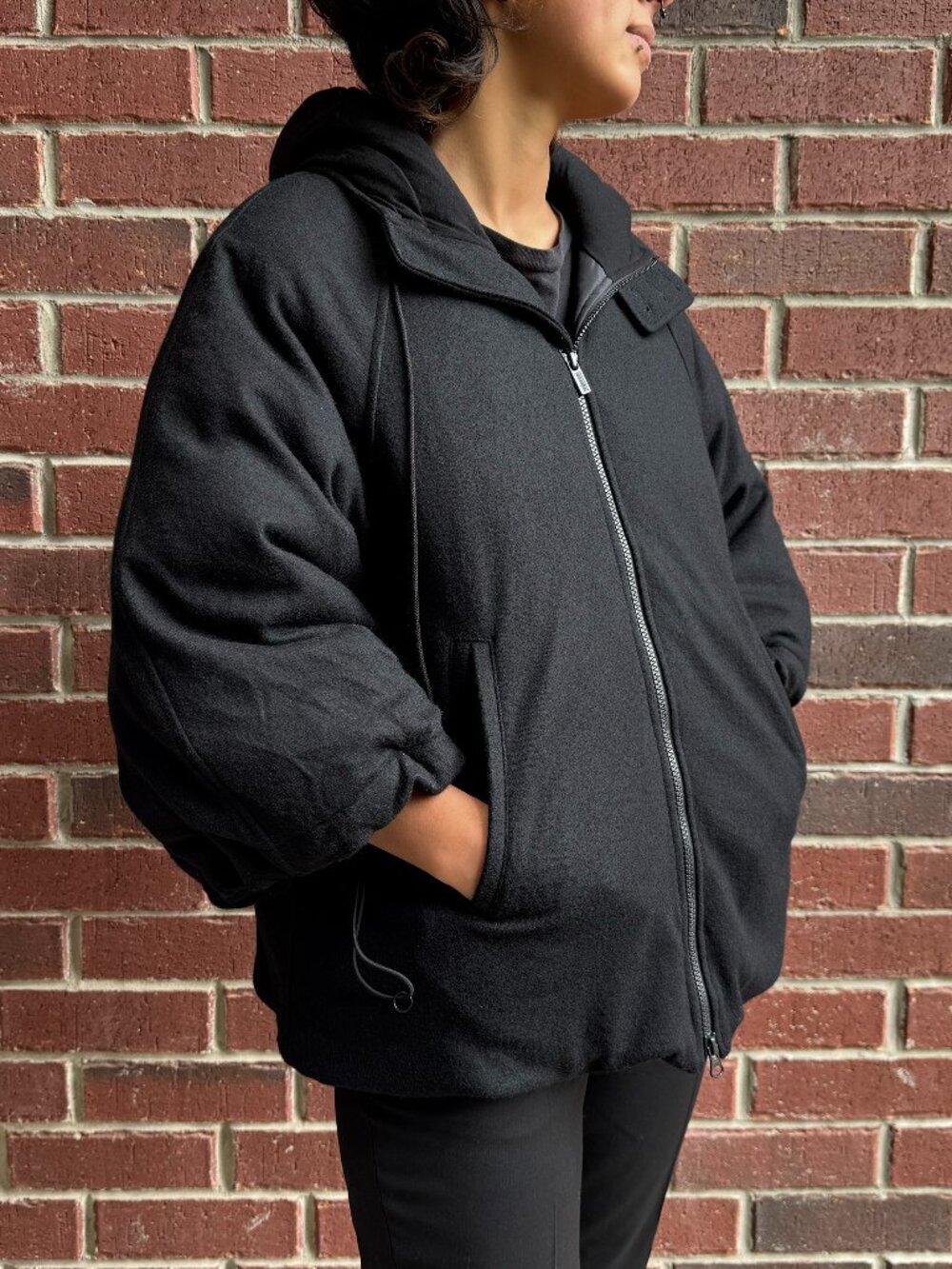 Y-3 Wool Puffer Jacket in Black, size Small